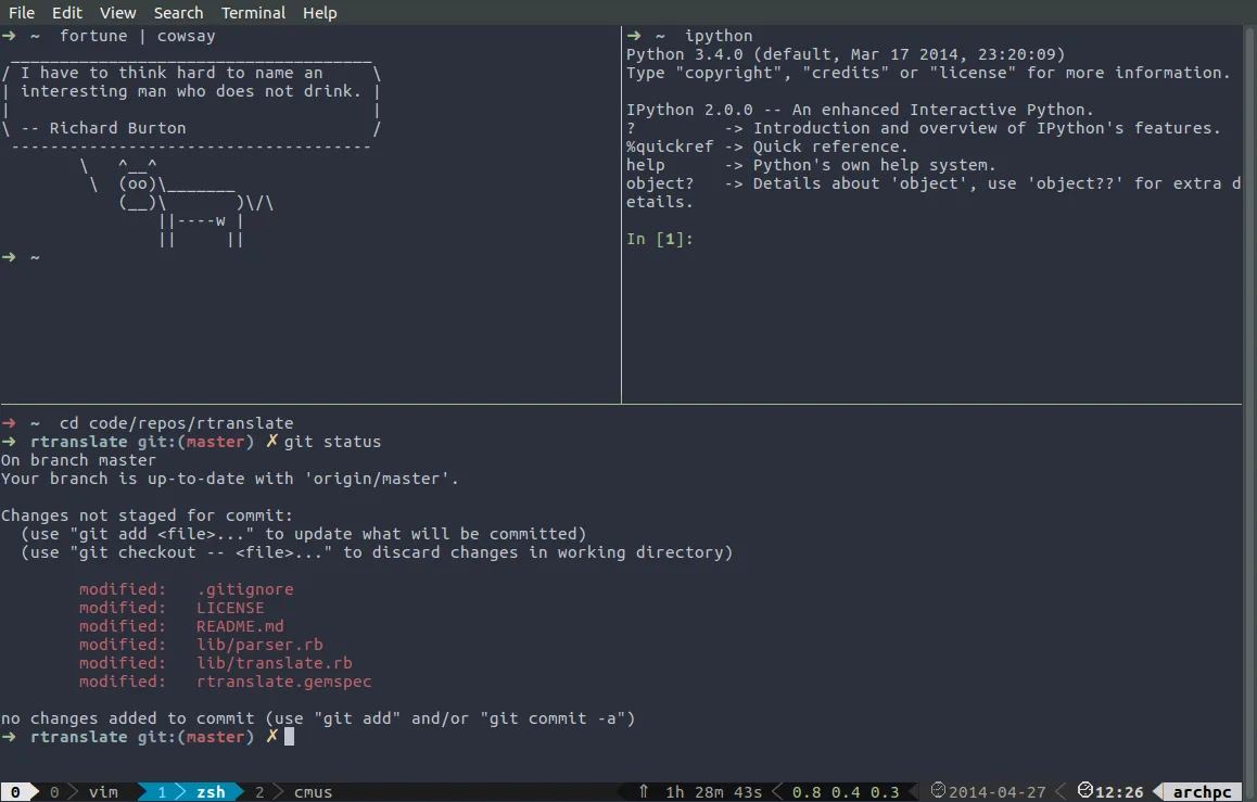 tmux multi-pane terminal