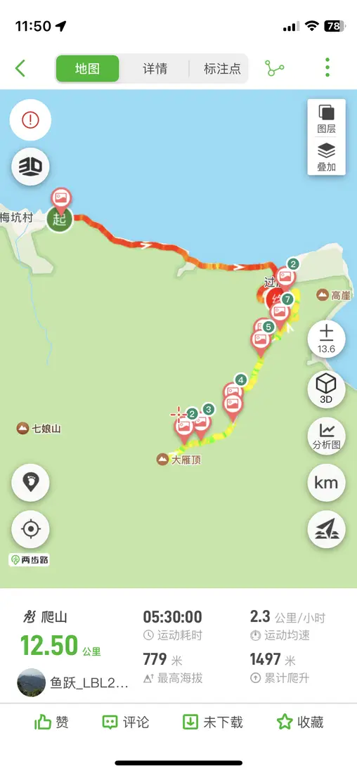 大雁顶徒步轨迹图