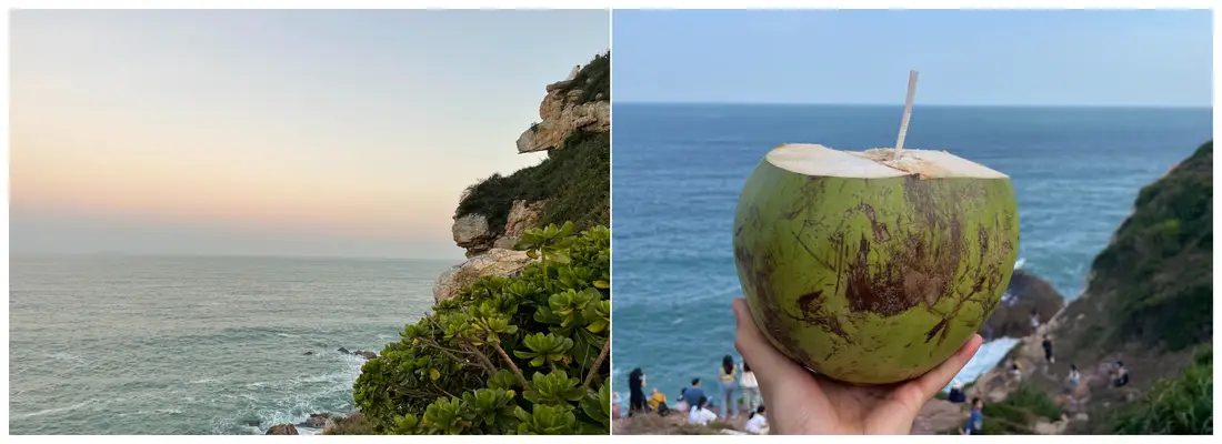 鹿嘴山庄悬崖边喝椰子