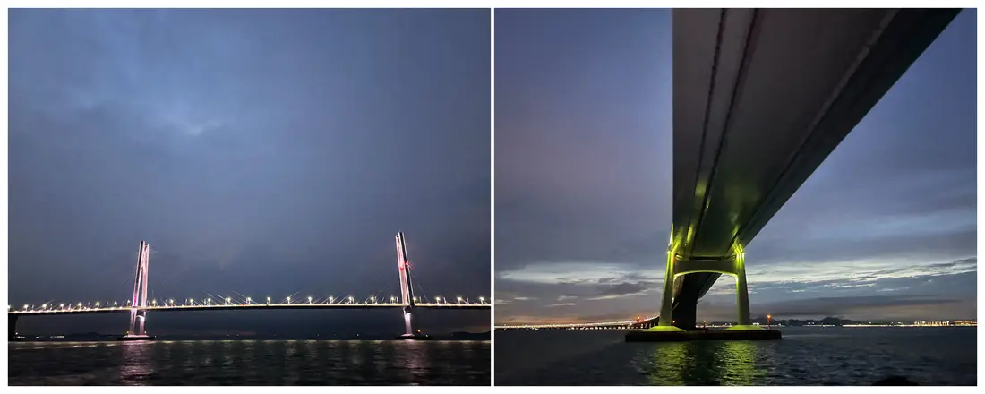 游轮穿越港珠澳大桥