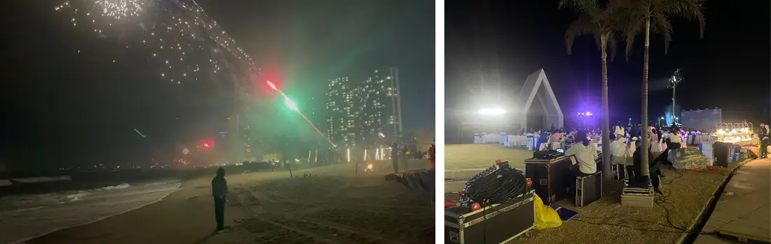 双月湾沙滩放烟花与团建烧烤